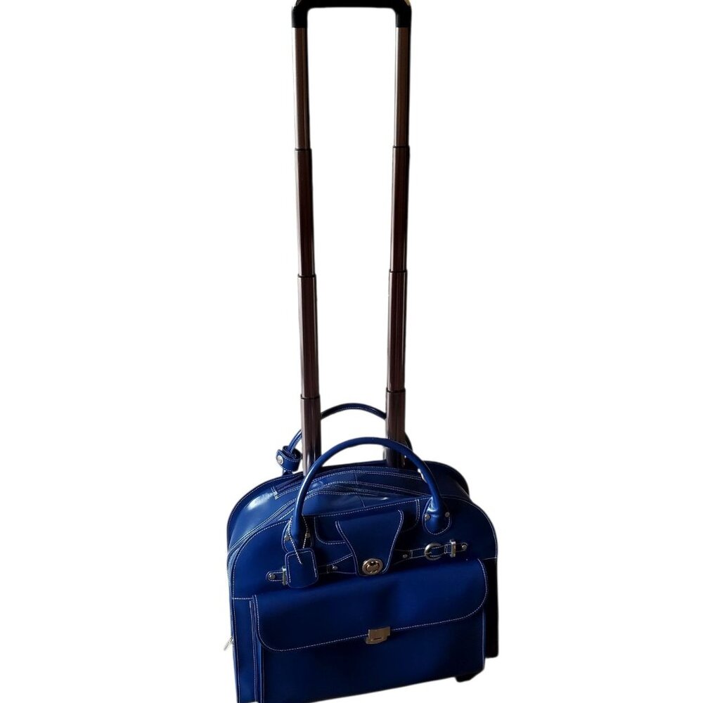 McKlein Blue Edgebrook Leather Wheeled Laptop Briefcase - Picture 5 of 10